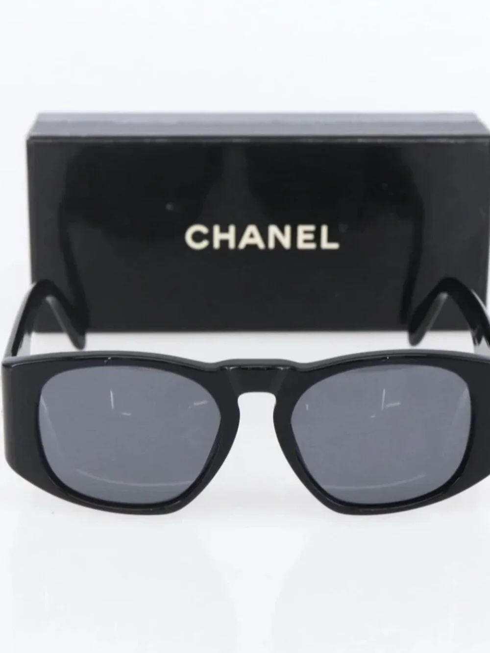 CHANEL COCO Mark Sunglasses plastic Black CC Auth 151144